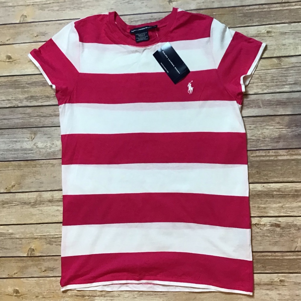 Ralph Lauren Sport-Pink & White Striped Top Sz L